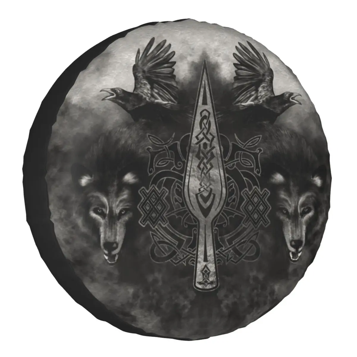 

Gungnir Spear Of Odin Spare Tire Cover for Viking Norse Wolf 4WD Car Wheel Protector 14" 15" 16" 17" Inch