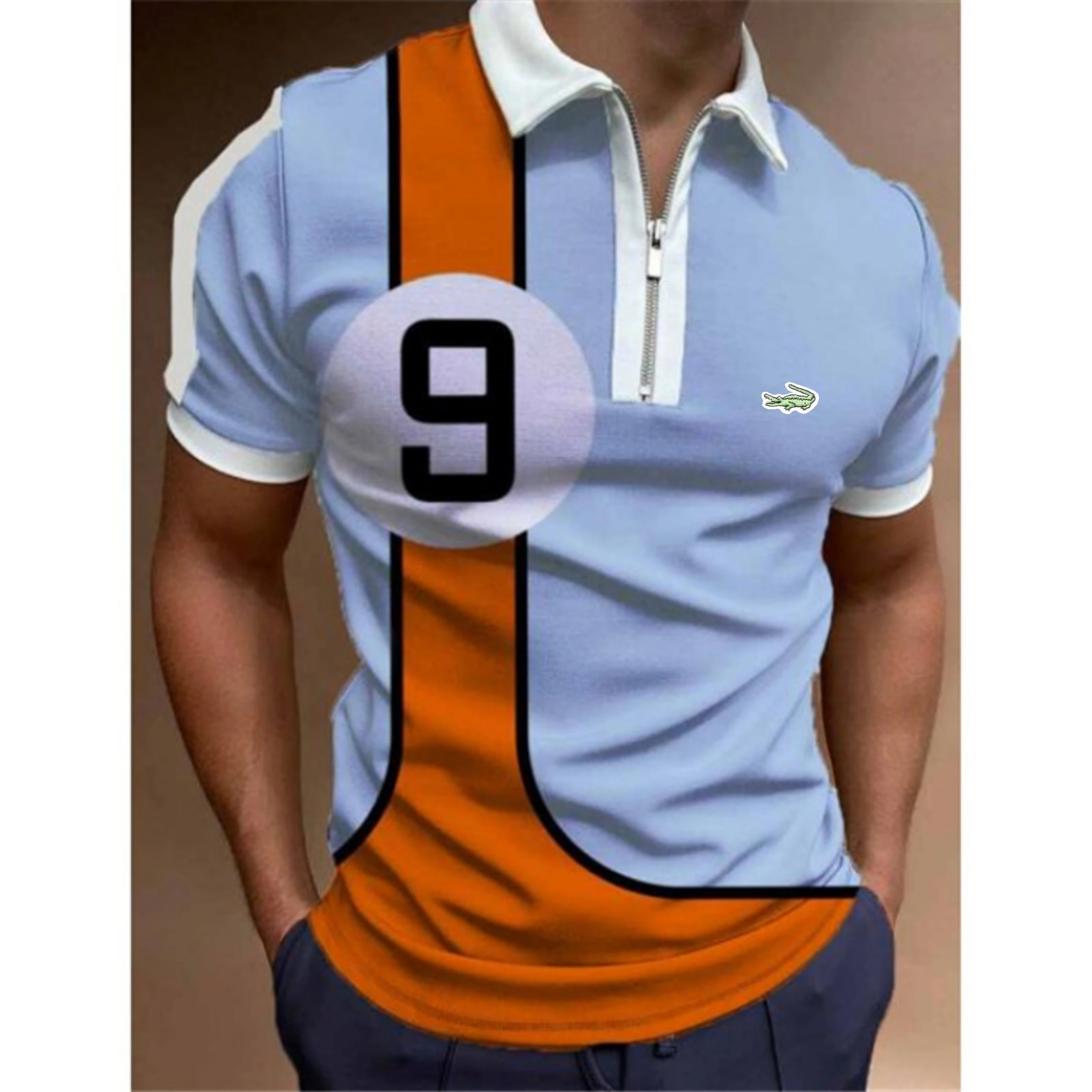 

2023 New European and American Men's Polo Collar Zipper POLO Shirt Geometric Print Summer Men's Short Sleeve T-shirt Tide -20.0