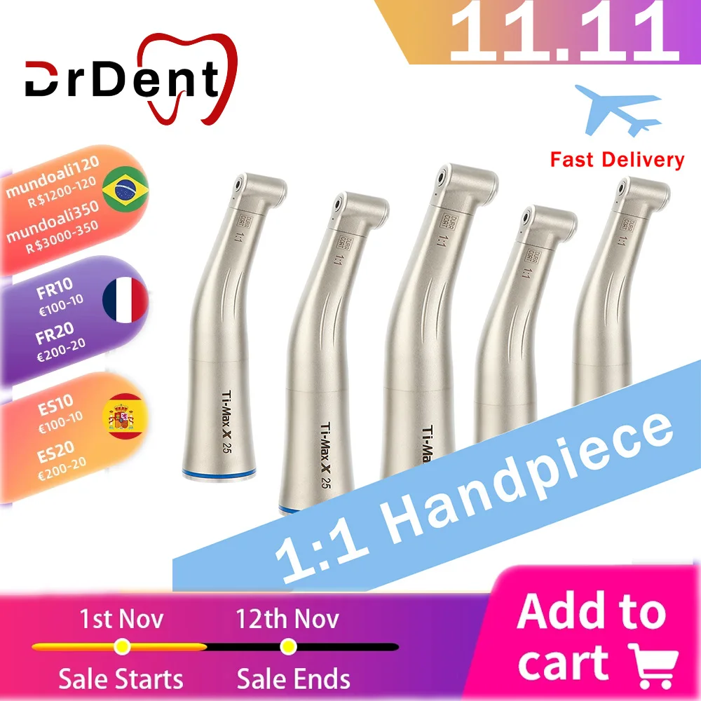 

1:1 Dental Handpiece Low Speed Against Angle LED Water Spray Hand Piece Tool Contra X25/X25L Blue Ring
