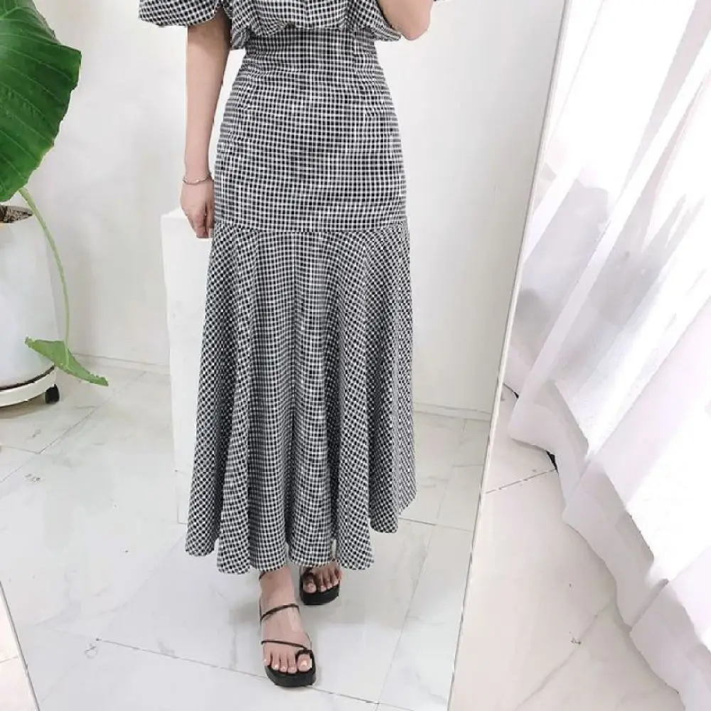 Женский элегантный клетчатый комплект из 2 предметов короткий топ с пышными