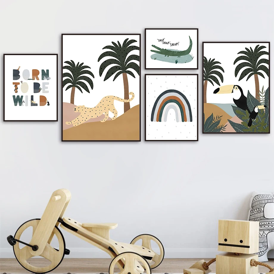 

Lion Elephant Crocodile Toucan Palm Tree Quotes Wall Art Canvas Painting Nordic Posters And Prints Wall Pictures Kids Room Decor