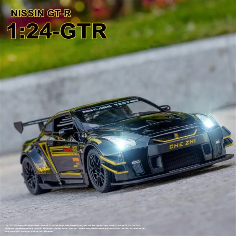 

1/24 Nissan Ares GTR R35 Alloy Diecasts Toy Car Model With Pull Back 3 Doors Opend Metal Vehicles Body Collection Kids Toys