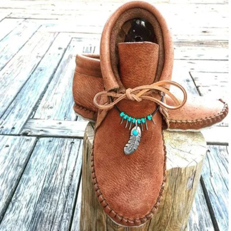 

Women Ankle Boots National Style Genuine Women's Boots Flat Heels Round Toe Height Sewing Plus Size Casual Retro Boots 2022