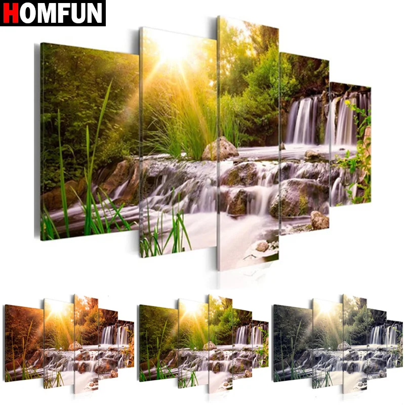 

Набор для алмазной вышивки HOMFUN, картина 5D «Пейзаж», «Водопад», домашний декор, для творчества, 5 шт.