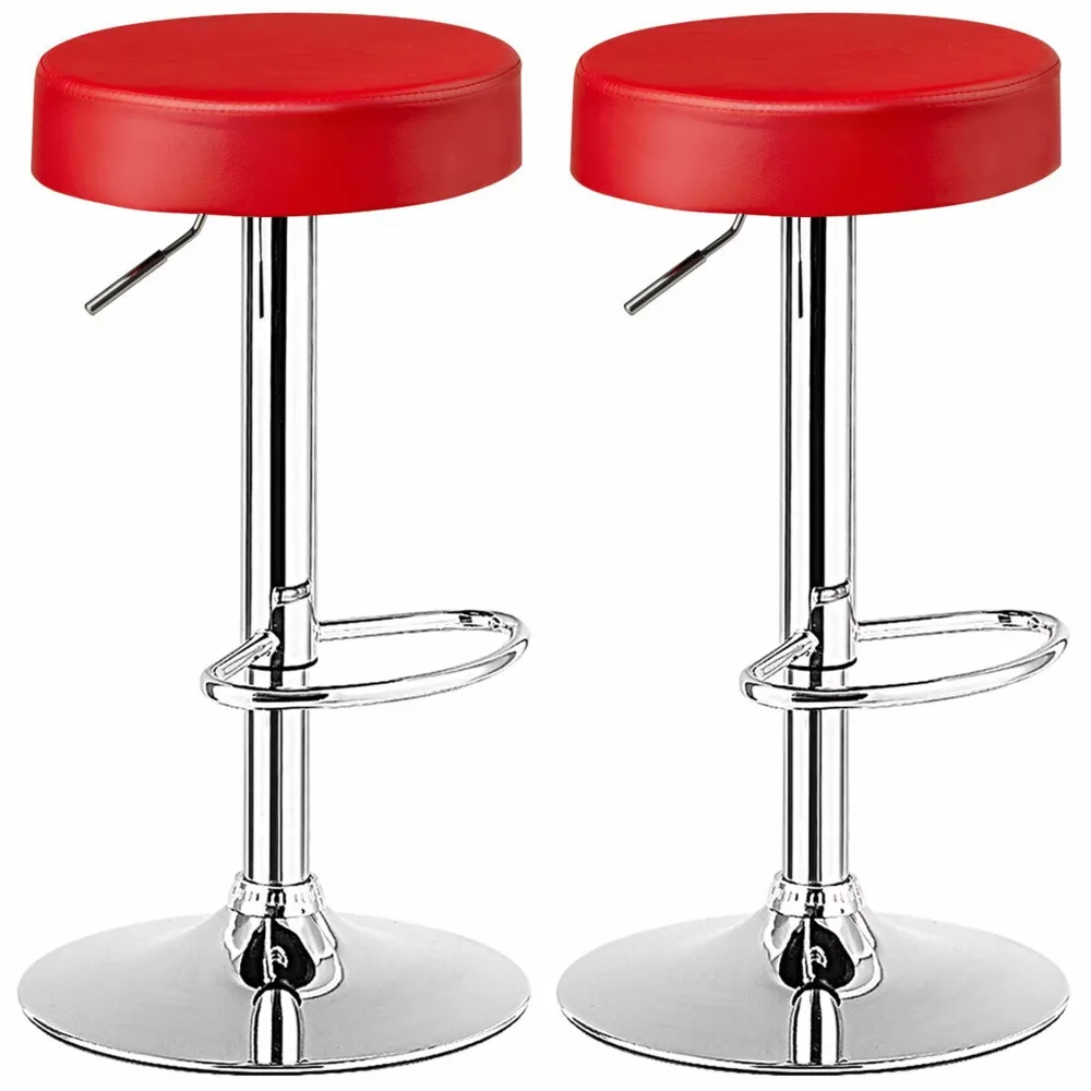 

2PCS Adjustable PU Leather Kitchen Counter Bar Chairs Swivel Bar Stool Red