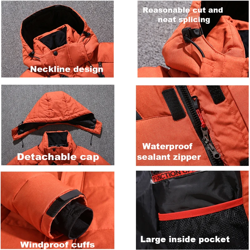 2022 Winter Snow Down Jacket Men Casual Thick Warm Parkas Hooded Coats Multi-pocket White Duck Down Windbreaker Jackets Overcoat