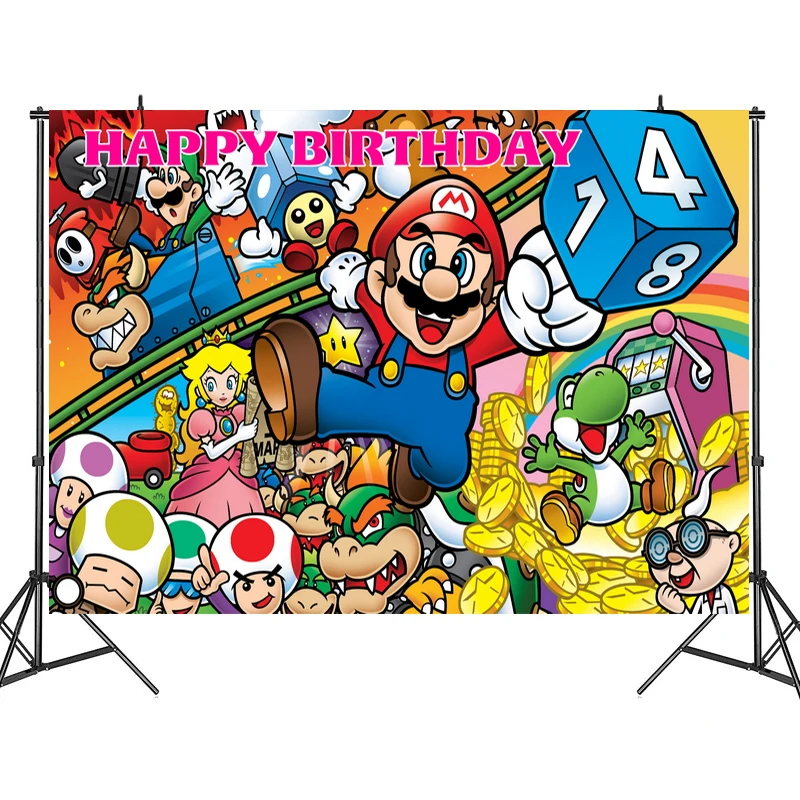 

Game original Super Mario party birthday background Mario Brothers cloth theme board cartoon character Mario doll children gift