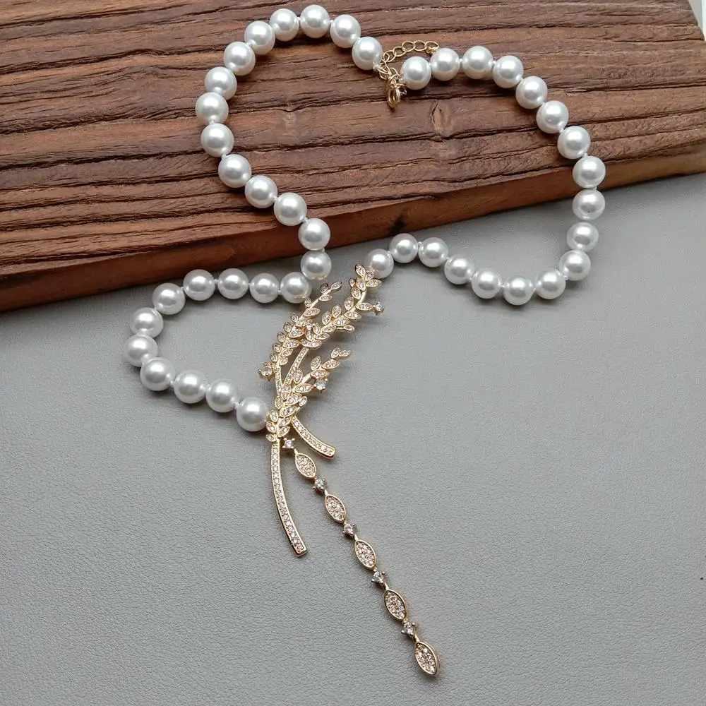 Y·YING Белая морская ракушка Жемчуг Cz Pave Кулон Колье Ожерелье Лариат Ювелирные