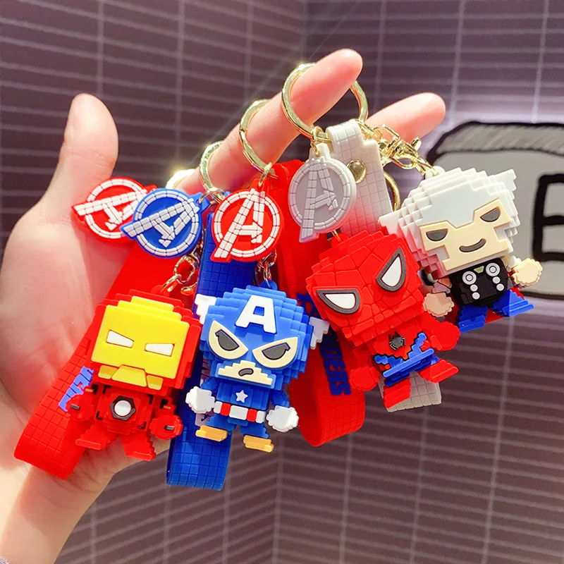 

Disney Marvel Super Hero Building Blocks Model Iron Man Keychain Spider Man Hulk Thor Pendant Bag Accessories Toy Key Ring
