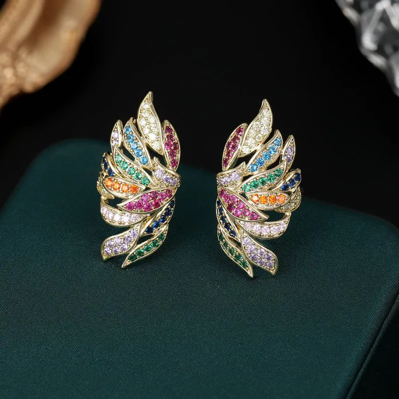 

Punk Trendy New Feather Cubic Zircon Ear Clip on Earrings Woman Men Wings No Ear Hole Without Piercing Earrings Fashion Jewelry