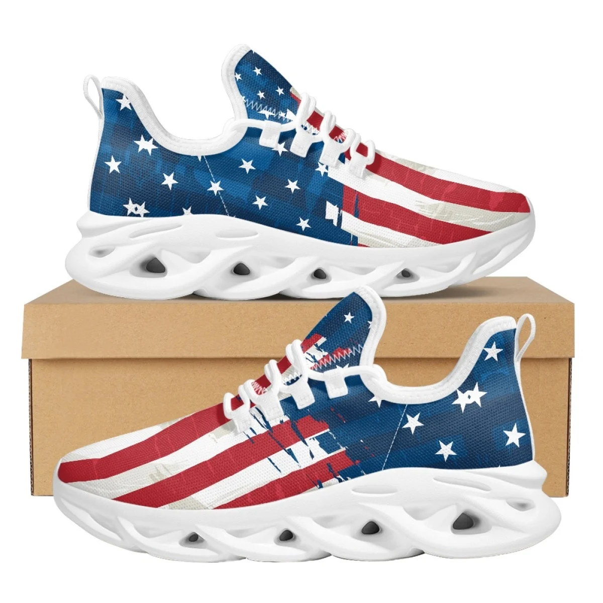 Belidome American Flag Design Shoes Womens Athletic Running Mesh Breathable Casual Sneakers Lace Up Walking Footwear Zapatos