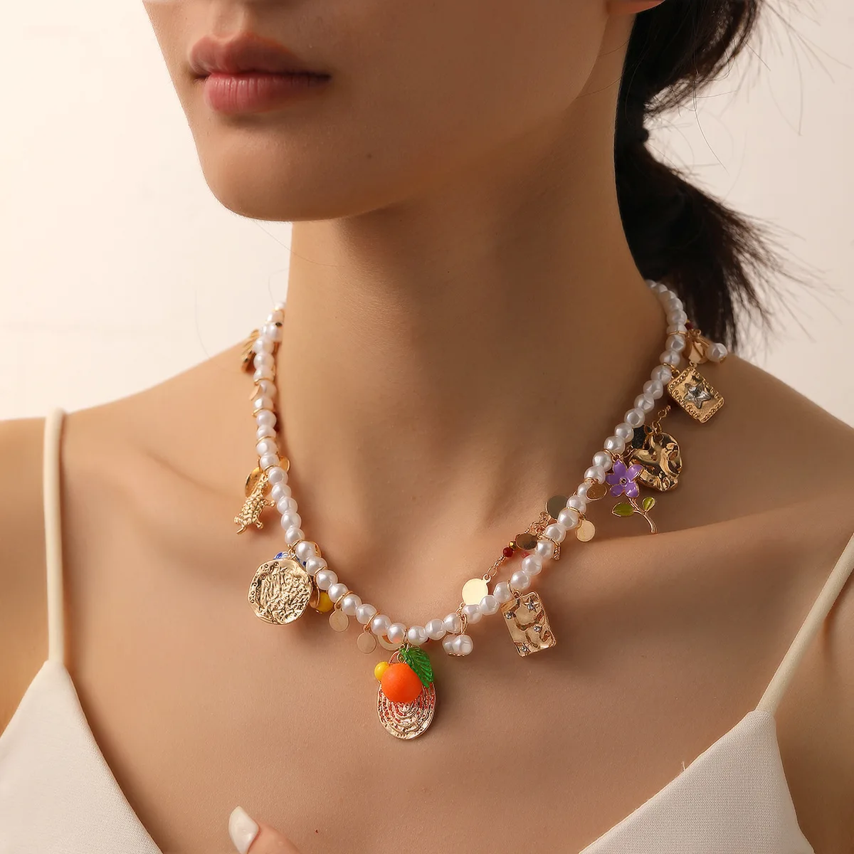 Металлическое ожерелье с имитацией жемчуга и бусинами ZAA