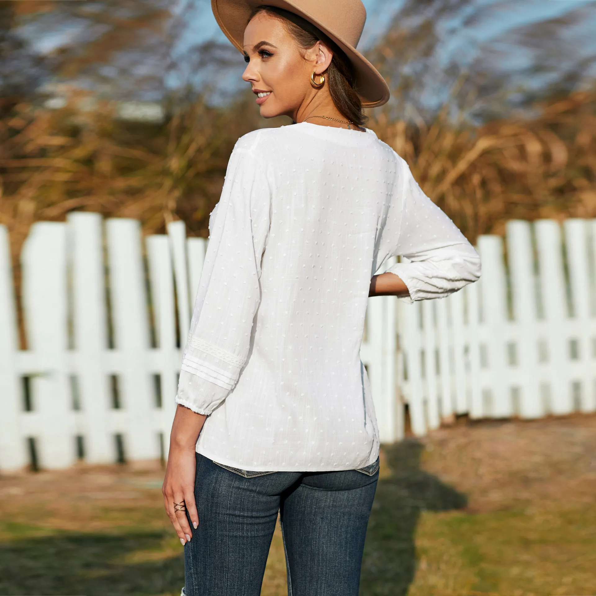 Женская шифоновая блузка в горошек однотонная кружевная жаккардовая Блузка с