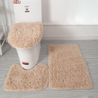 3pcsset solid color bathroom mat set fluffy fur bathroom rug modern toilet cover cover rug kit combination toilet floor mat