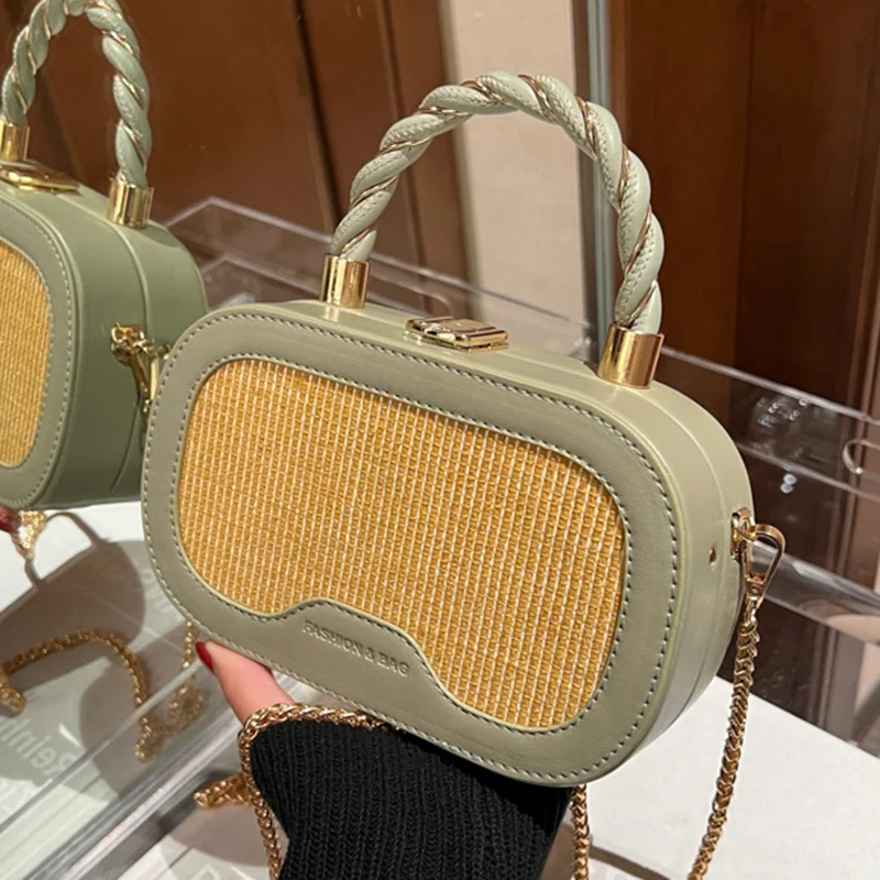 

Women Weave Shoulder Bags with Chain 2022 new designer brand ladies elegant ladies handbags brown green white bags Crossbody