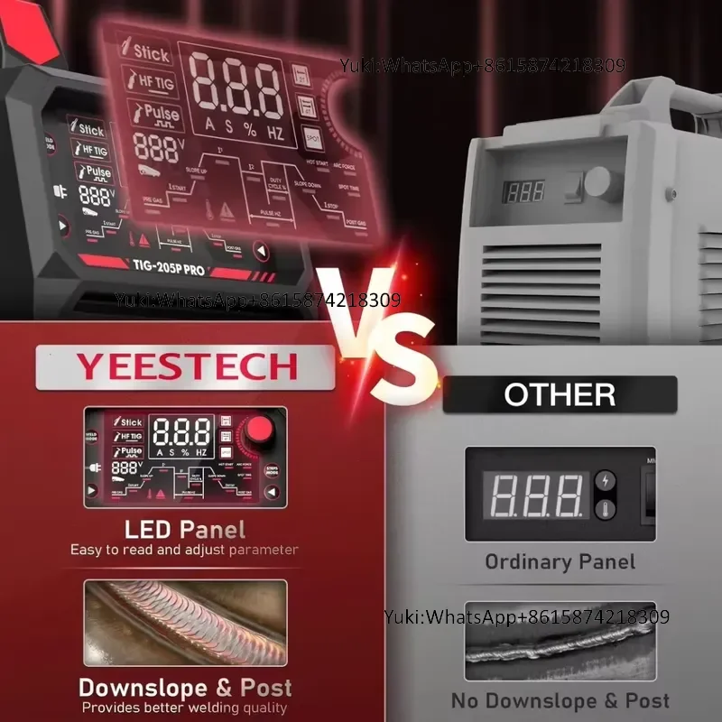 Фото Сварочный аппарат YEESTECH 205A New 205P TIG с импульсным режимом, большим LED-дисплеем, функциями Stick/DC/Pulse, двойное напряжение 220В. №4