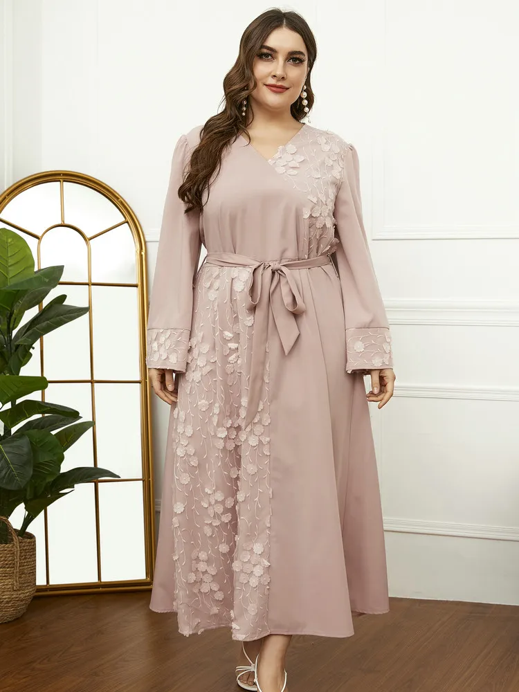

TOLEEN Women Plus Size Large Elegant Maxi Dresses 2022 Spring Pink Long Sleeve Oversized Muslim Party Evening Festival Clothing