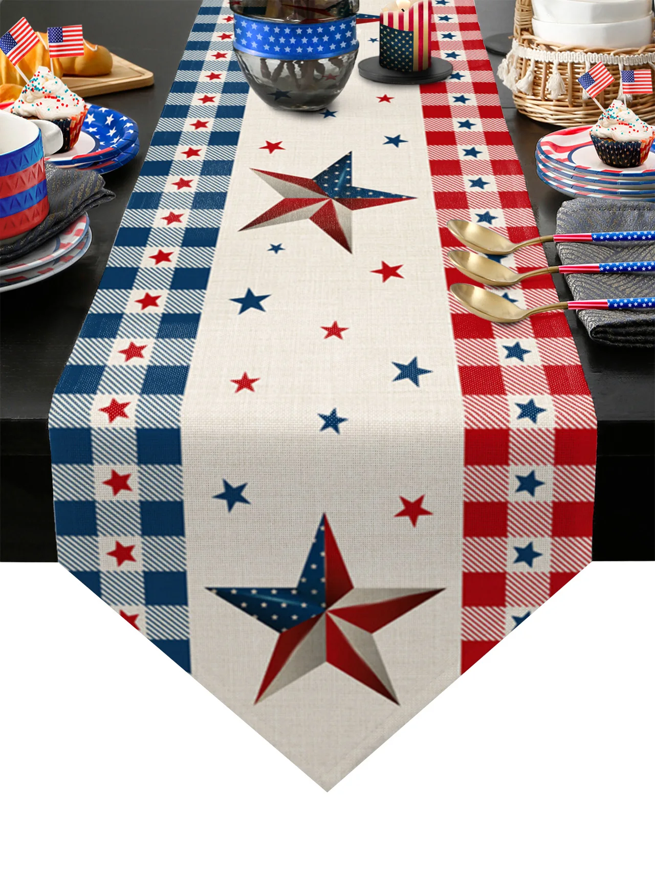 

Independence Day Usa Pentagram Table Runners Wedding Party Tablecloth Decor Printed Table Runners with Placemat for Kitchen