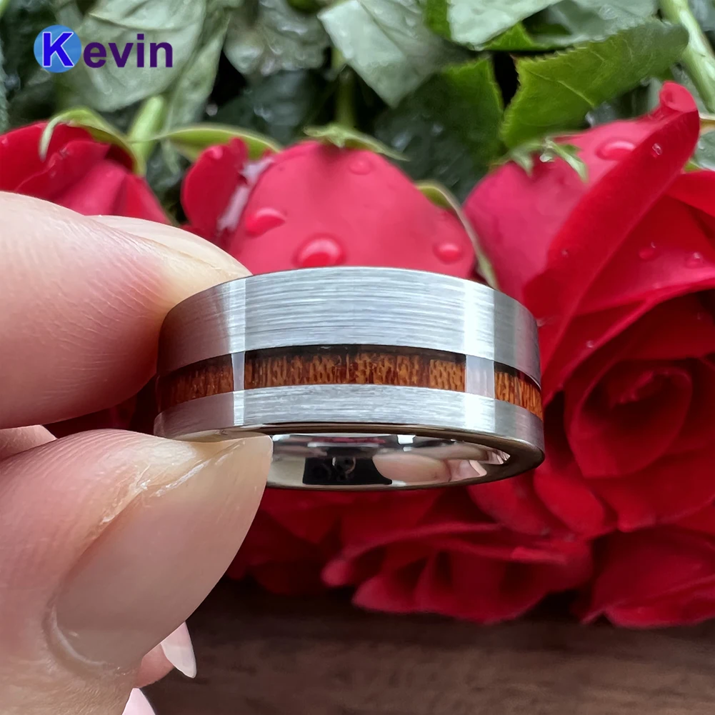 Обручальное кольцо 8 мм с деревянной инкрустацией мужское t-Кольцо из вольфрама