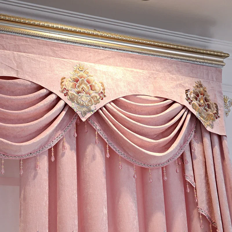 

European Style Relief Embroidered Curtains for Living Room Luxury Chenille Jacquard Blackout Cortina Valance Home Custom Curtain