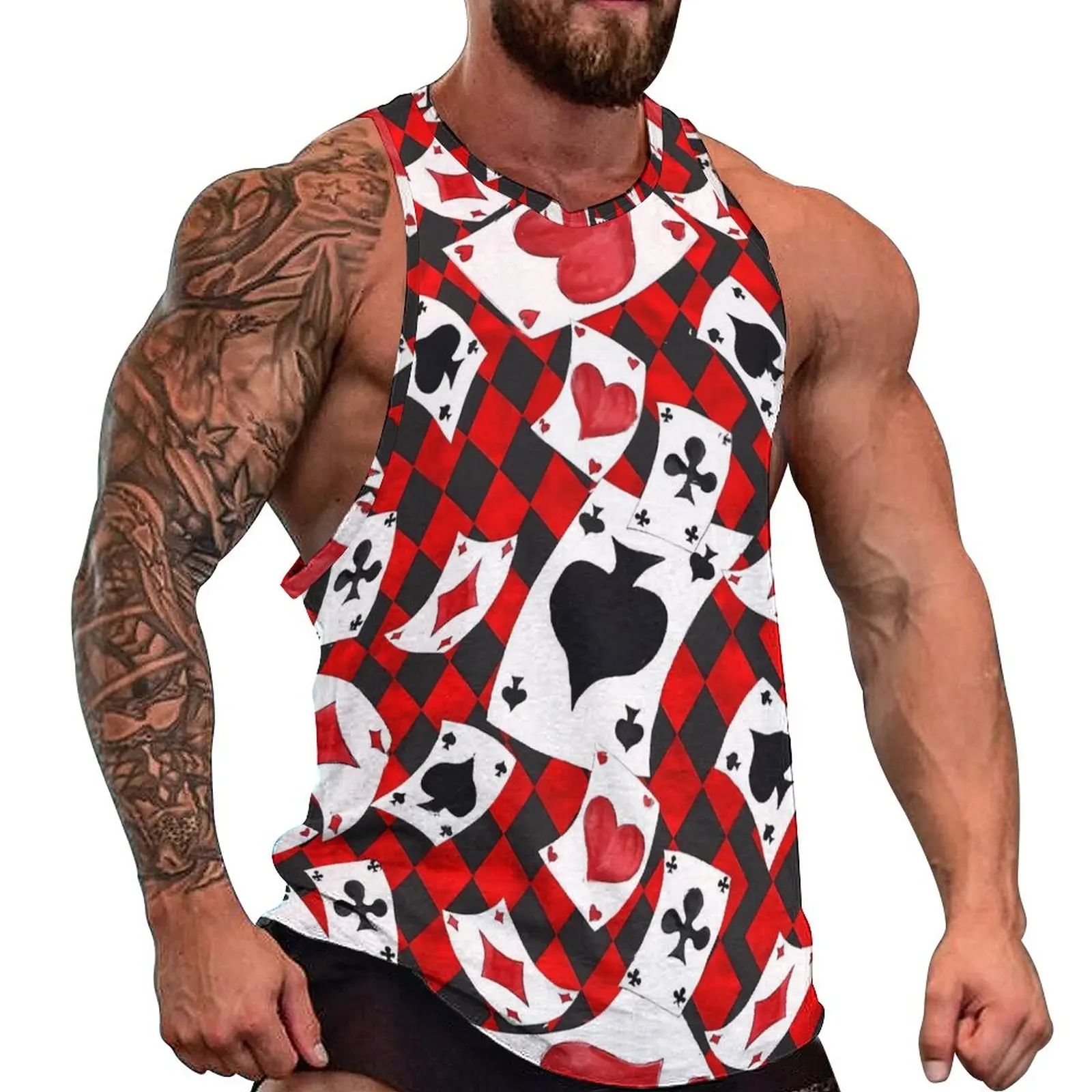 

Poker Cards Tank Top Man Playing Cards Vintage Tops Summer Workout Graphic Sleeveless Vests Big Size 4XL 5XL