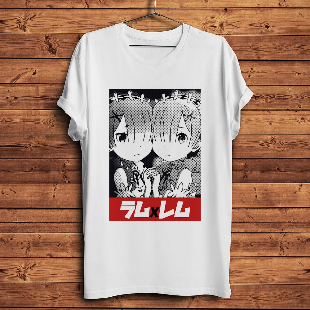 

Kawaii ACGN Twins Waifu Rem Ram Anime Shirt Men Cotton T-shirt Unisex Re Life in Different World from Zero Streetwear Otaku Tee
