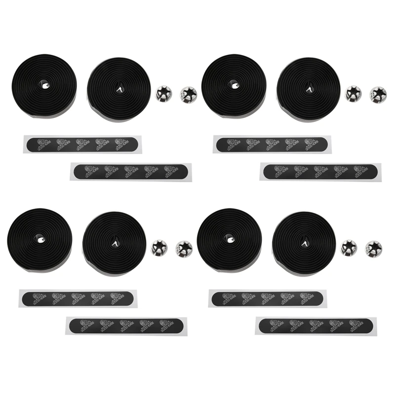 

4X PROMEND Bicycle Handlebar Tape Black Mesh Design Non-Slip Waterproof Bartape Soft EVA Sponge Leather Tape Black 75G