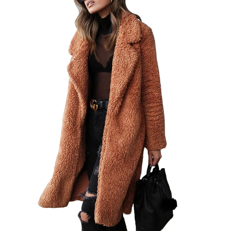 2022 Winter New Women Long Fashion Plus Size Lamb Wool Faux Fur Coat Clothes Female Turn Down Collar Thick Warm Loose Jacket Top