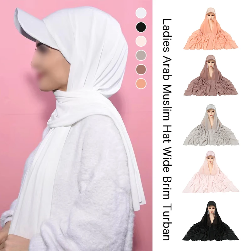 Women Summer Outdoor Muslim Islamic Head Scarf Bandana 2 In 1 Chiffon Hijab Scarf Sports Baseball Cap Scarf With Shawl Scarfs