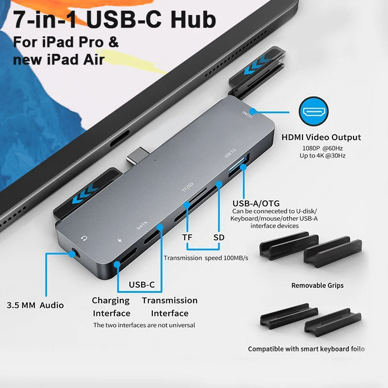 Адаптер USB C Hub для IPad Pro Air MacBook ProAir 7/5/4 в 1 док-станция с 4K HDMI USB-C PD SD/TF 3 5 мм