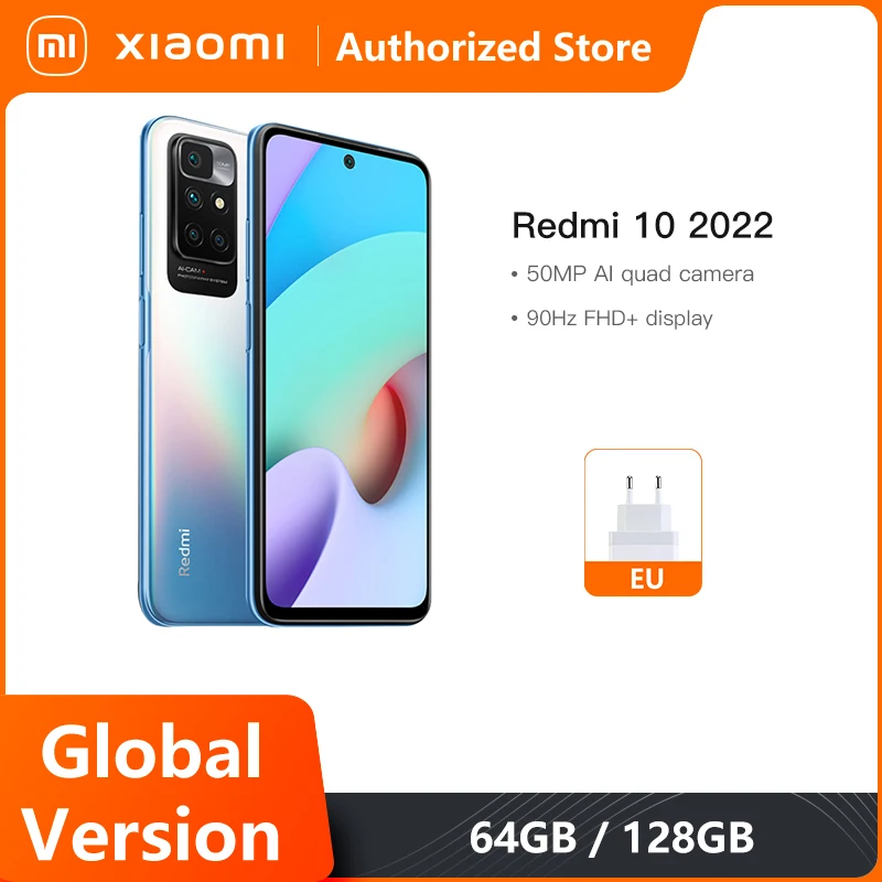 

Global Version Xiaomi Redmi 10 2022 4GB/128GB Cellphone MediaTek Helio G88 Octa Core 50MP AI Quad Camera 90Hz FHD Display