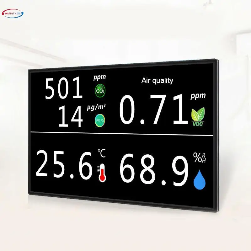 

WIFI Air Quality Detector VOC PM2.5 CO2 HCHO Temperature Humidity Data Logger 32 Inch LCD Display Remote Controller Solution