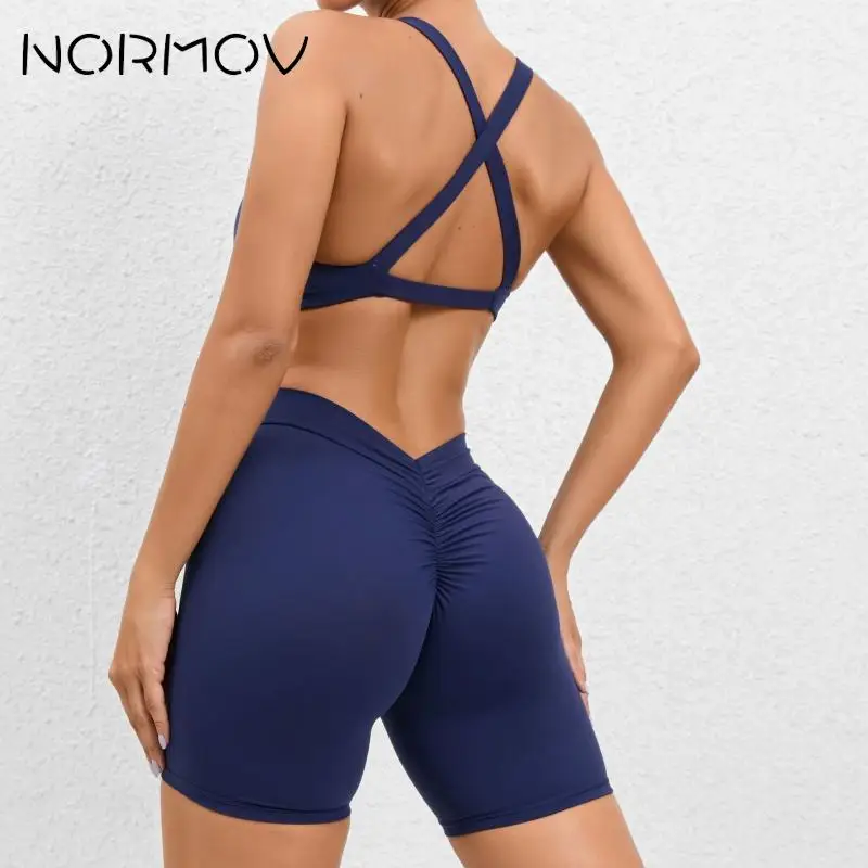 

NORMOV Backless Yoga Set Seamless Women Sports Set Push Up Gym Set Women Solid Tank Top Beauty Back Female Vest Sport Bras