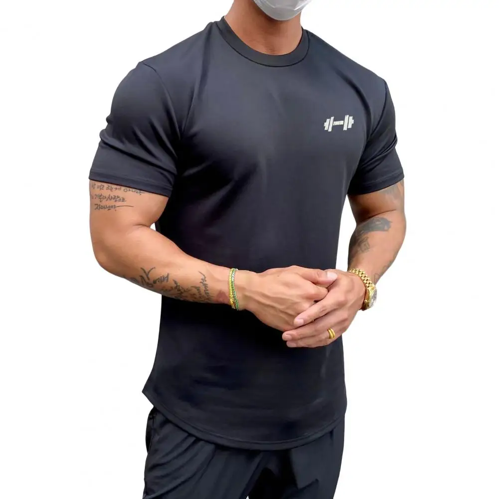 

Gym Fitness Men T-shirt 2022 Solid Color Young Style Machine Washable Cotton Blend Slim Fit O Neck Summer Tops Tee Men Clothing