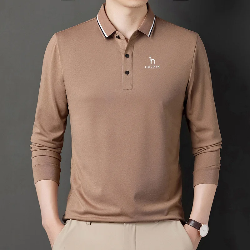 HAZZYS Men's Golf Clothing  Fall Solid Color Long Sleeve Tee Medium And Young Casual Lapel Polo Shirt Go With The Base Shirt Top