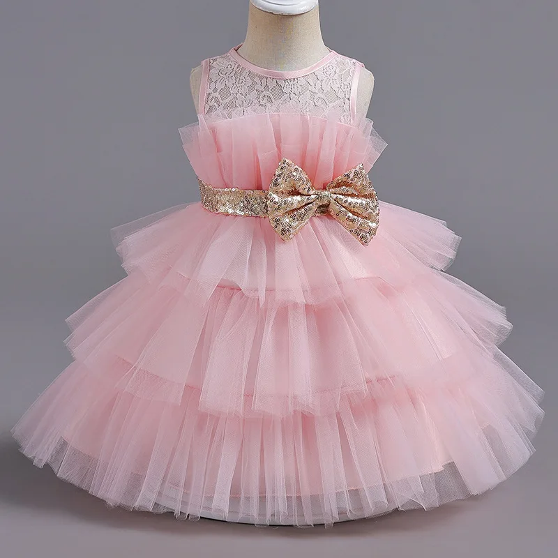 

Summer New Kids Wedding Birthday Dresses For Girls 6M-4Years Elegant Party Dress New Girl's Dress Sleeveless Flower Princess