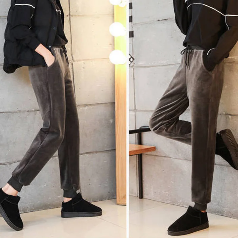 Теплые кашемировые подходящие ко всему золотистые бархатные спортивные брюки