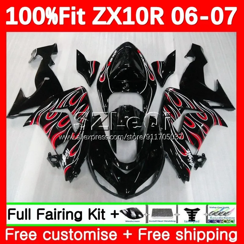 

red flames OEM Body For KAWASAKI NINJA ZX-10R ZX 1000 CC 10 R 10R ZX10R 06 07 ZX1000 2006 2007 Injection Fairing Kit 109LQ.20