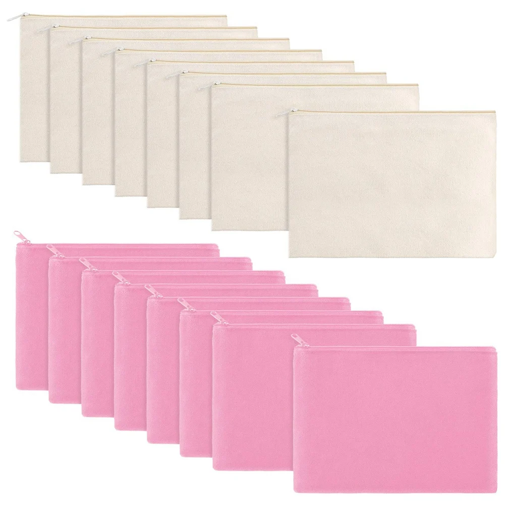 

Multi-Purpose Cosmetics Bag with Zipper Canvas Makeup Pouches Travel Toiletry Bag Pen Pencil Bag Blank DIY Craft Bag