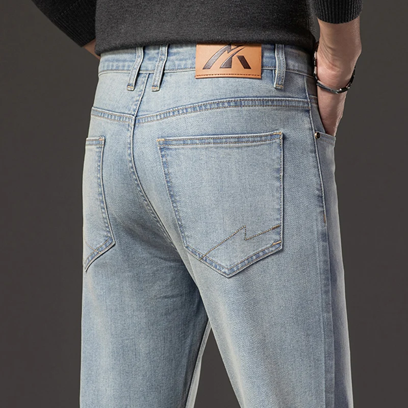 

Джинсы мужские прямые стрейчевые, модные повседневные брюки Slim, Молодежные винтажные уличные штаны из денима, синие, осень