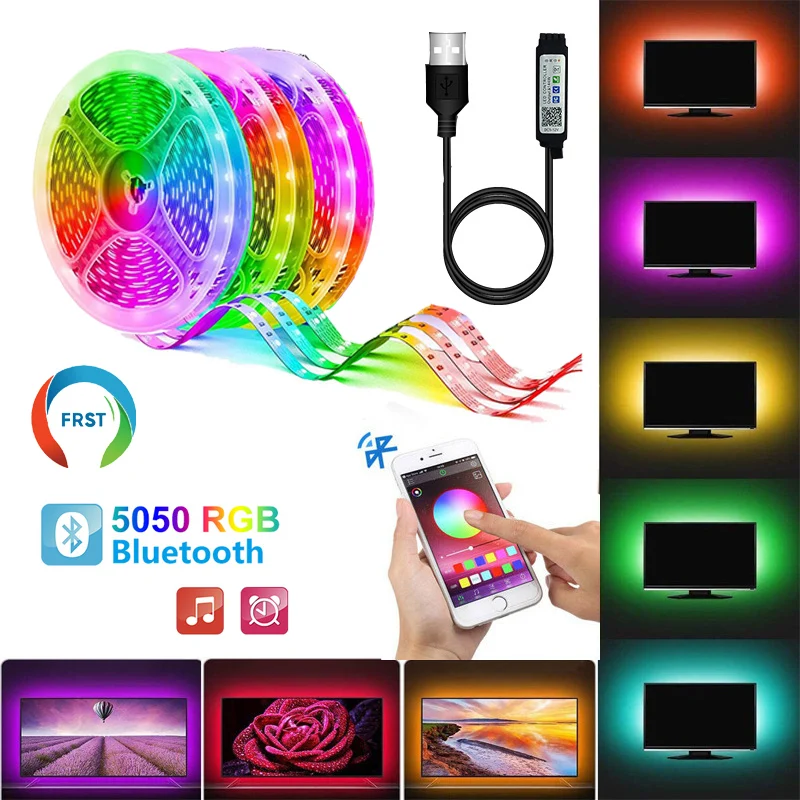 Led Strip Lights 5050 RGB Bluetooth APP 24 keys Remote Control DC5V USB Neon Light Colorful TV Background Smart home Lighting | Лампы и