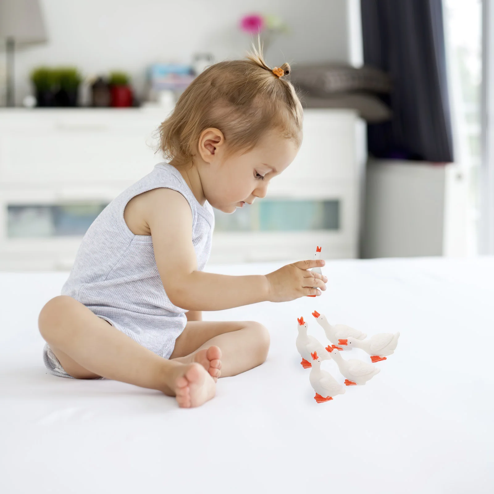 6 Pcs Big White Goose Ornament Seagull Toy Figure Micro Landscape Shaped Decor Accessories Man