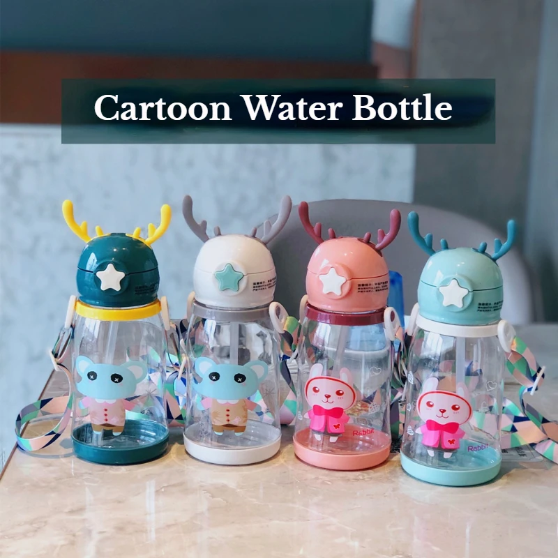 Детская портативная бутылка для воды с рогами и соломинкой |