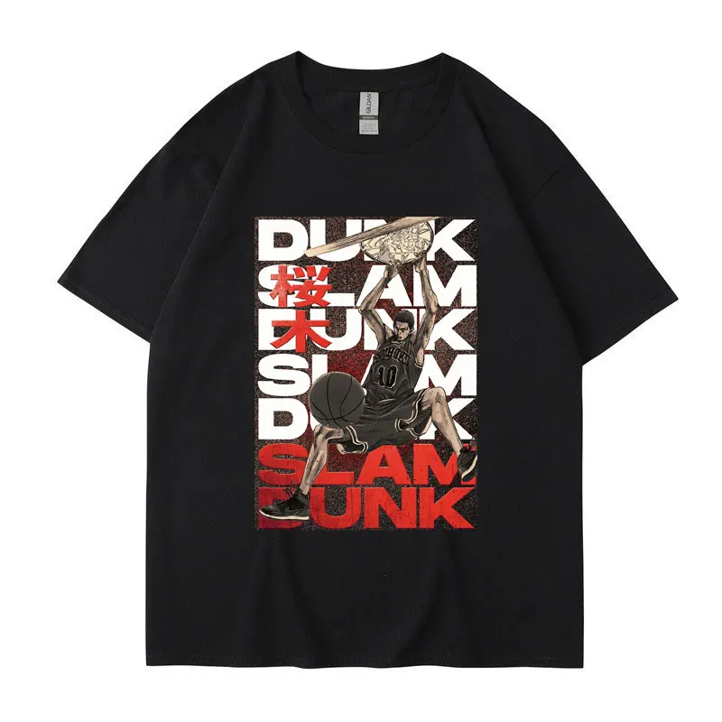 

Футболка аниме Slam Dunk, футболки сакураги ханамичи, мужские и женские хлопковые футболки с коротким рукавом в японском стиле, футболки оверсайз, уличная одежда