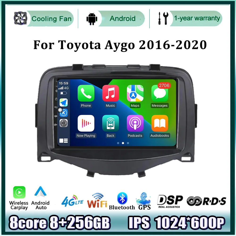 Автомобильный мультимедийный плеер для Toyota Aygo 2016-2020 Android 14 Wi-Fi GPS-навигация экран