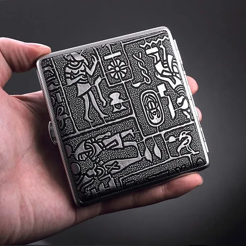 

Кожаный чехол для сигарет с египетским принтом 20 шт. ультратонкий металлический простой чехол для сигареты портативный чехол для сигареты ...