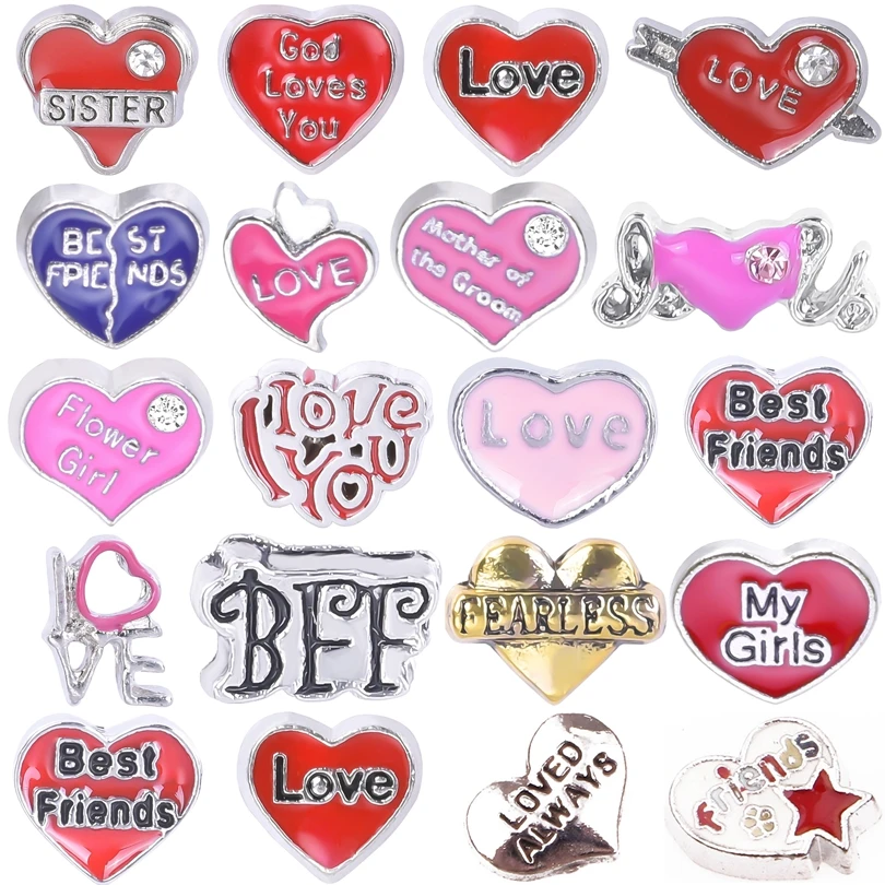 

20Pcs New Charm Sweet Romance Heart Rhinestone LOVE My Girls Sister Friends BFF Floating Locket Accessories DIY Jewelry Making