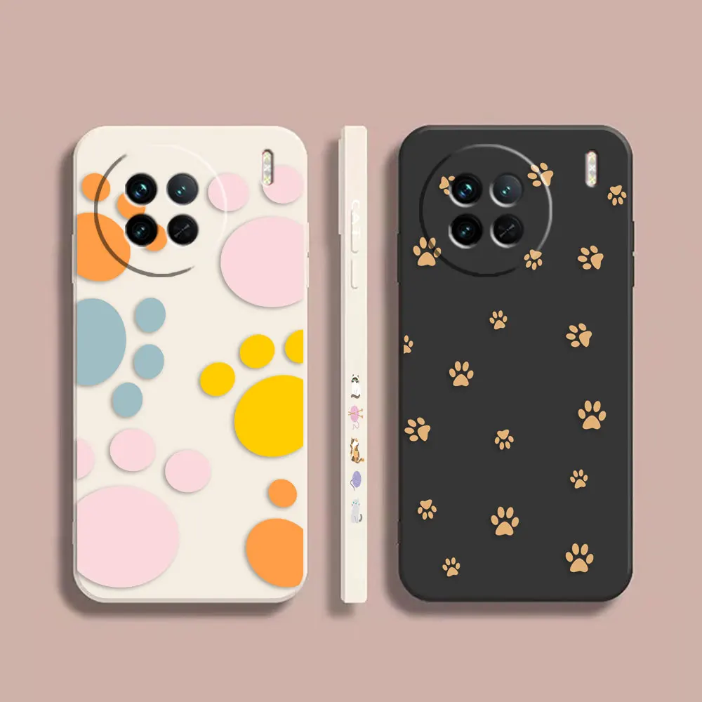 

Case For VIVO X21I X21S X23 X27 X30 X50 X60 X70 X80 X90 PRO PLUS Colour Simple Liquid Silicone Case Cute Cat Footprints