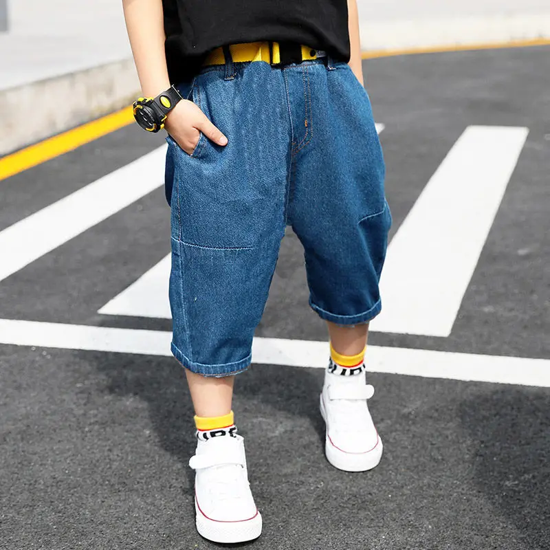 

Denim Shorts for Kid Boys Jean Short Summer Casual Cotton Loose 2022 Children Korean Jean Pants for Boys 5 7 9 11 13 14Years Old
