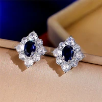 punki fashion blue oval cubic zirconia square stud earrings for women delicate daily wear ear ladys jewelry pke21